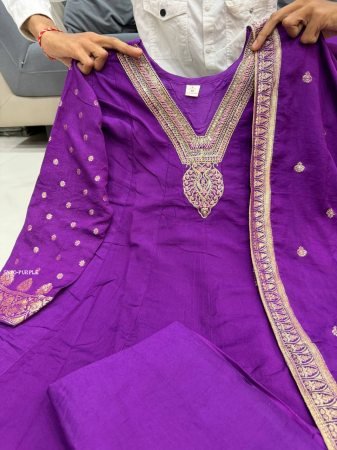 Designer Chanderi Anarkali Dress with Banarasi Work for Festive Wear