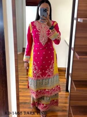 Designer Chinon Silk Dark Pink Sequence Work Sharara Suit