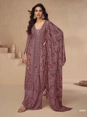 Designer Chinon Silk Embroidered Suit With Heavy Digital Printed Dupatta