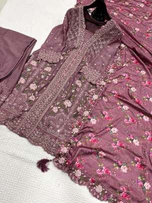 Designer Chinon Silk Embroidered Suit With Heavy Digital Printed Dupatta
