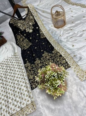 Designer  Chinon Silk Plazzo Set With Sequence Work