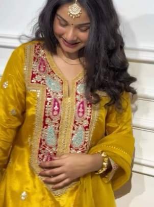 Designer Collection Yellow Sequence Work Gharara Suit