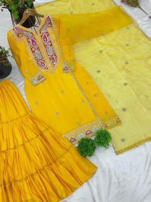Designer Collection Yellow Sequence Work Gharara Suit