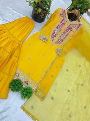 Designer Collection Yellow Sequence Work Gharara Suit