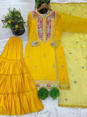 Designer Collection Yellow Sequence Work Gharara Suit