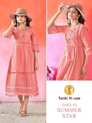 Designer Cotton SUMMER STAR Schiffli Work Gown