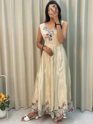 Designer Cream Colour  Gown With Koti