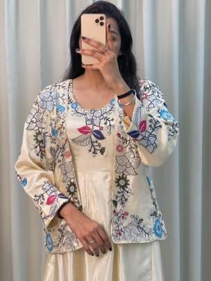 Designer Cream Colour  Gown With Koti