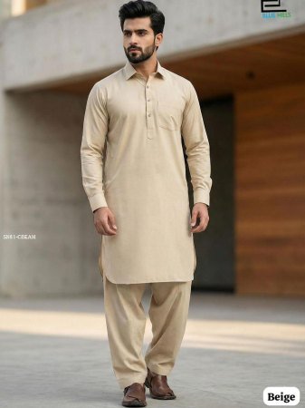 Designer Cream Men Kurta Pajama