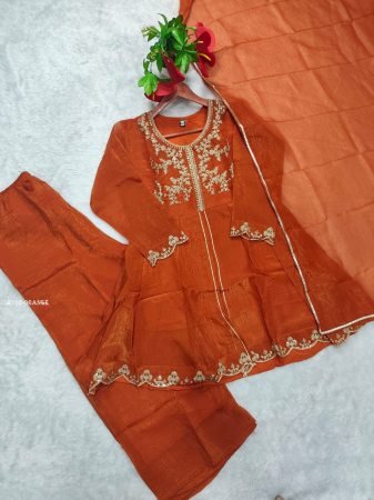 Designer Crunchy Silk Kurti Palazzo Set with Dupatta