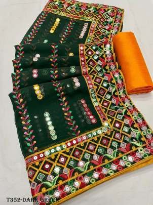 Designer Dark Green Georgette Saree With Blouse