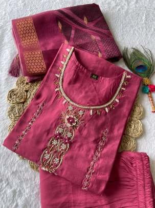 Designer Digital Print With Hand Work Roman Silk Kurtis