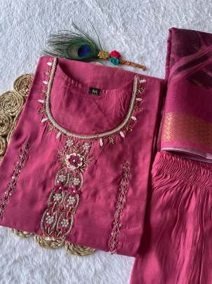 Designer Digital Print With Hand Work Roman Silk Kurtis