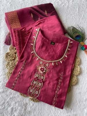 Designer Digital Print With Hand Work Roman Silk Kurtis