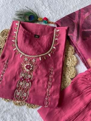 Designer Digital Print With Hand Work Roman Silk Kurtis