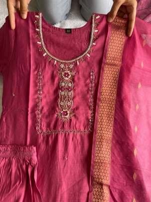 Designer Digital Print With Hand Work Roman Silk Kurtis