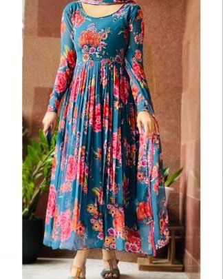 Designer Digital print with lace broder Fox Gorgette Kurtis