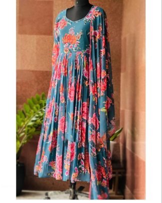 Designer Digital print with lace broder Fox Gorgette Kurtis