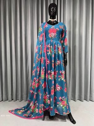 Designer Digital print with lace broder Fox Gorgette Kurtis