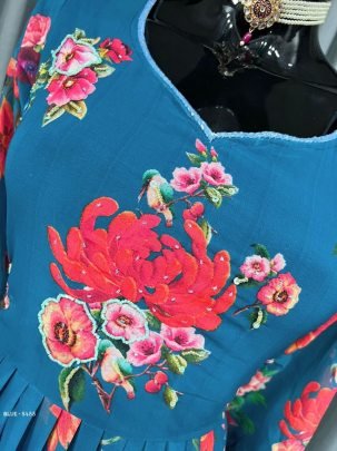 Designer Digital print with lace broder Fox Gorgette Kurtis