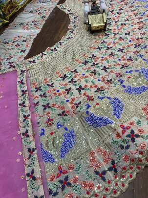 Designer Embroidered Georgette  Lehenga With 4 Meter Flair