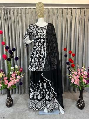 Designer Embroidery Work Faux Georgette Palazo Suits with Dupatta