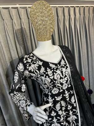 Designer Embroidery Work Faux Georgette Palazo Suits with Dupatta