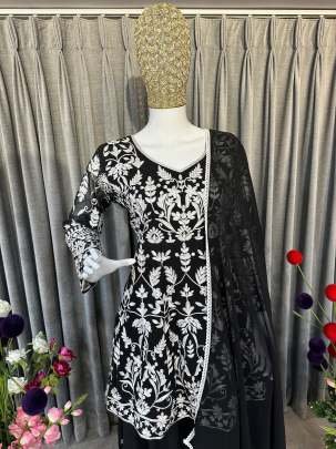 Designer Embroidery Work Faux Georgette Palazo Suits with Dupatta