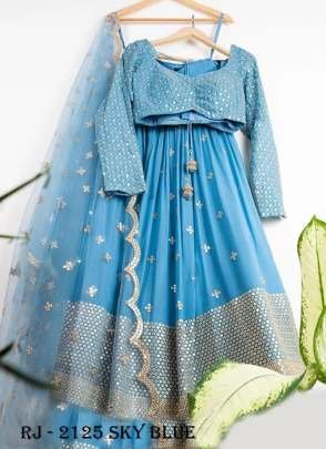 Designer Embroidery Work Georgette Sky Blue  lehenga choli
