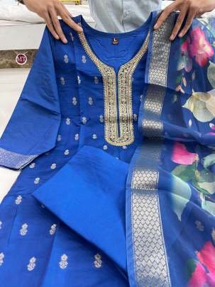 Designer Fancy Blue Kurti With Bottom And Duppata Set