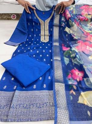 Designer Fancy Blue Kurti With Bottom And Duppata Set
