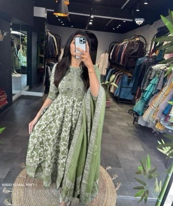 Designer Fancy Hand block print  Floral Anarkali kurti Set