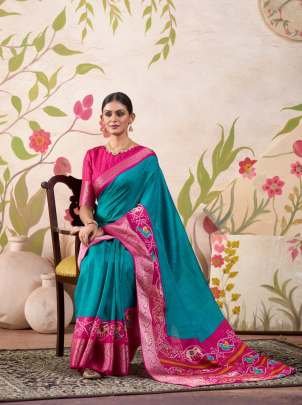 Designer  Fancy  Sky Blue Tussar Chex Patola Saree