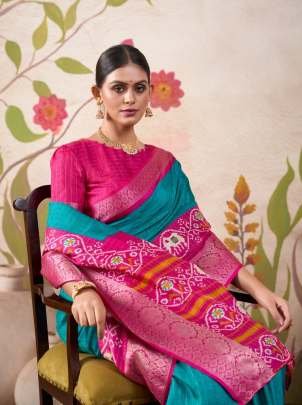 Designer  Fancy  Sky Blue Tussar Chex Patola Saree