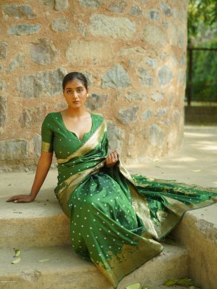 Designer fancy soft silk Hand Bandhej saree
