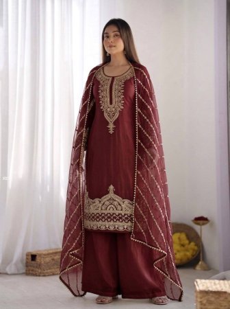 Designer Fandy Silk Beads Work Palazzo Suit Set