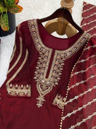 Designer Fandy Silk Beads Work Palazzo Suit Set
