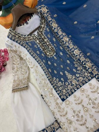 Designer Faux Georgette Kurti Sharara Set with Sequins And Zari Embroidery Dupatta