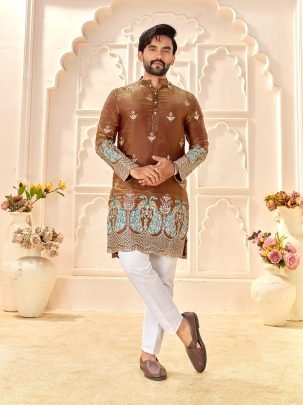 Designer Fendi Silk Lehenga With Men’s Kurta Couple Matching Outfit