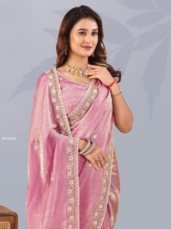 Designer Fendi Silk Pink Saree With Beautiful Border Work