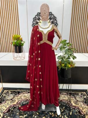 Designer Festival Wear Sleeveless Gown With Dupatta