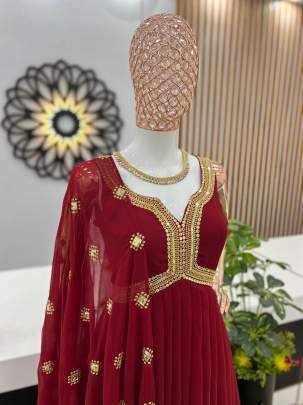 Designer Festival Wear Sleeveless Gown With Dupatta