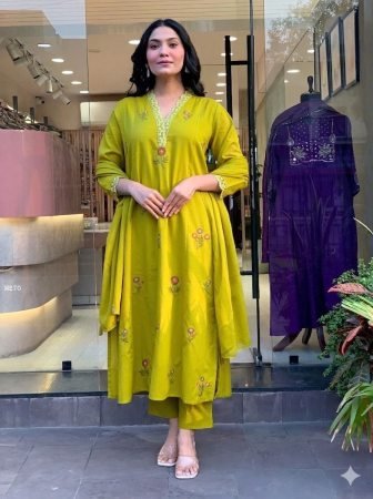 Designer Floral Embroidered A Line Kurti with Pant Set