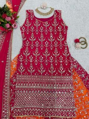 Designer Fox Georgette Palazzo Suit with Heavy Zari  Work