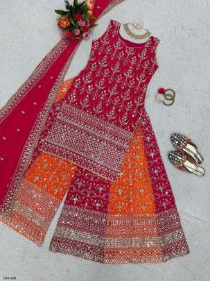 Designer Fox Georgette Palazzo Suit with Heavy Zari  Work