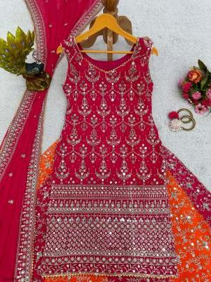 Designer Fox Georgette Palazzo Suit with Heavy Zari  Work