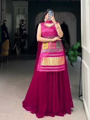 Designer Gaji Silk  Pink Three Piece Set With Handwork 
