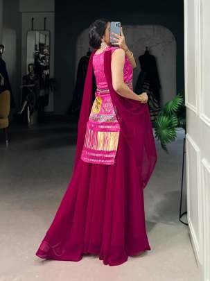 Designer Gaji Silk  Pink Three Piece Set With Handwork