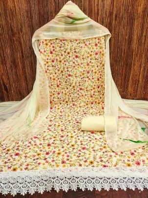 Designer Georgatte with Schiffly work digital print dress material