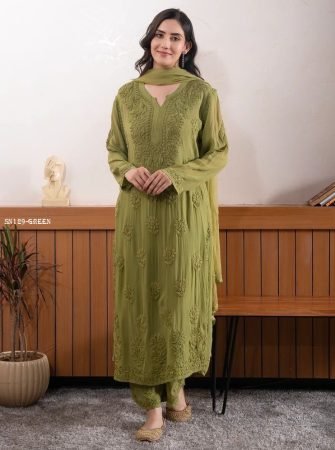 Designer Georgette Kurti Palazzo Set with Embroidery Work
